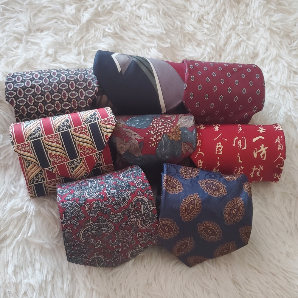 Lot Of 8 Elegant Silk Men's Tie Set - Multicolor from Bugatti, Van Heusen & More